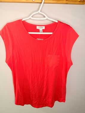 Calvin Klein Women's Bright Red Short Sleeve Pocket Tee